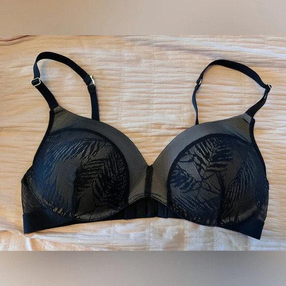 Macy’s Women's Lively Smooth Lace No Wire Push Up black tropical Bra 36C #1329 - Picture 3 of 6